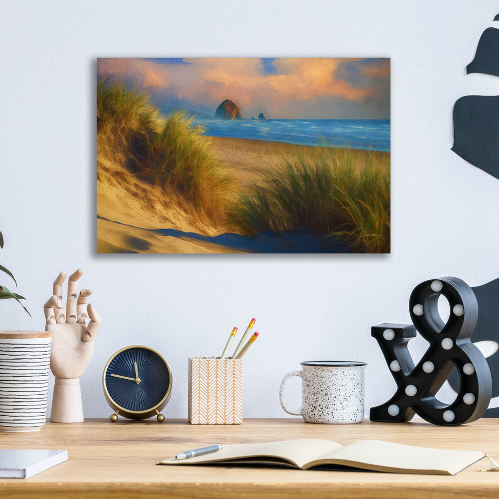 Epic Art 'Evening on Cannon Beach Oil Painting' by Rick Berk, Acrylic Glass Wall Art,16x12