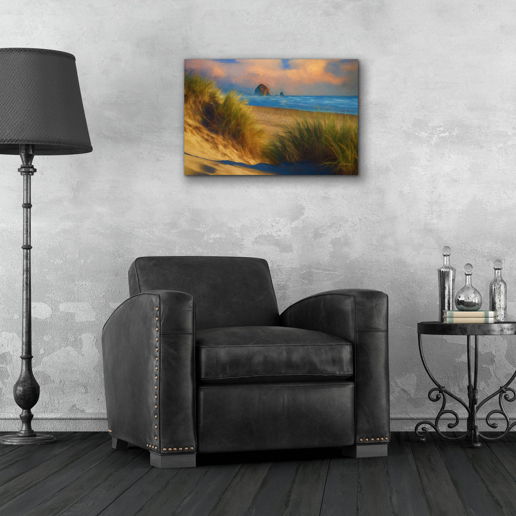 Epic Art 'Evening on Cannon Beach Oil Painting' by Rick Berk, Acrylic Glass Wall Art,24x16