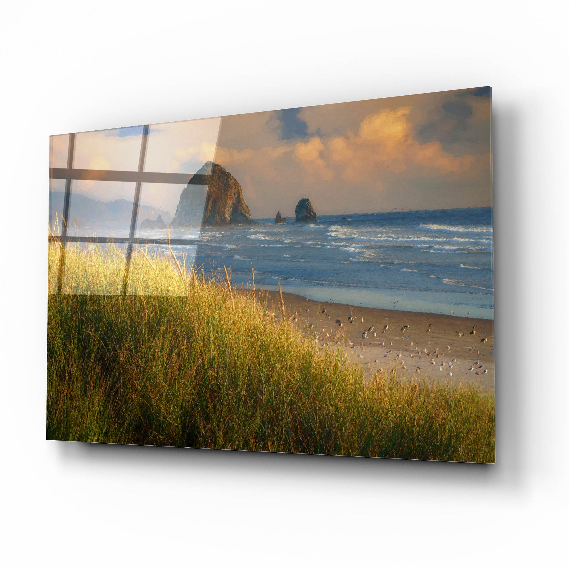 Epic Art 'Summer Evening at Haystack Rock Oil Painting' by Rick Berk, Acrylic Glass Wall Art,16x12