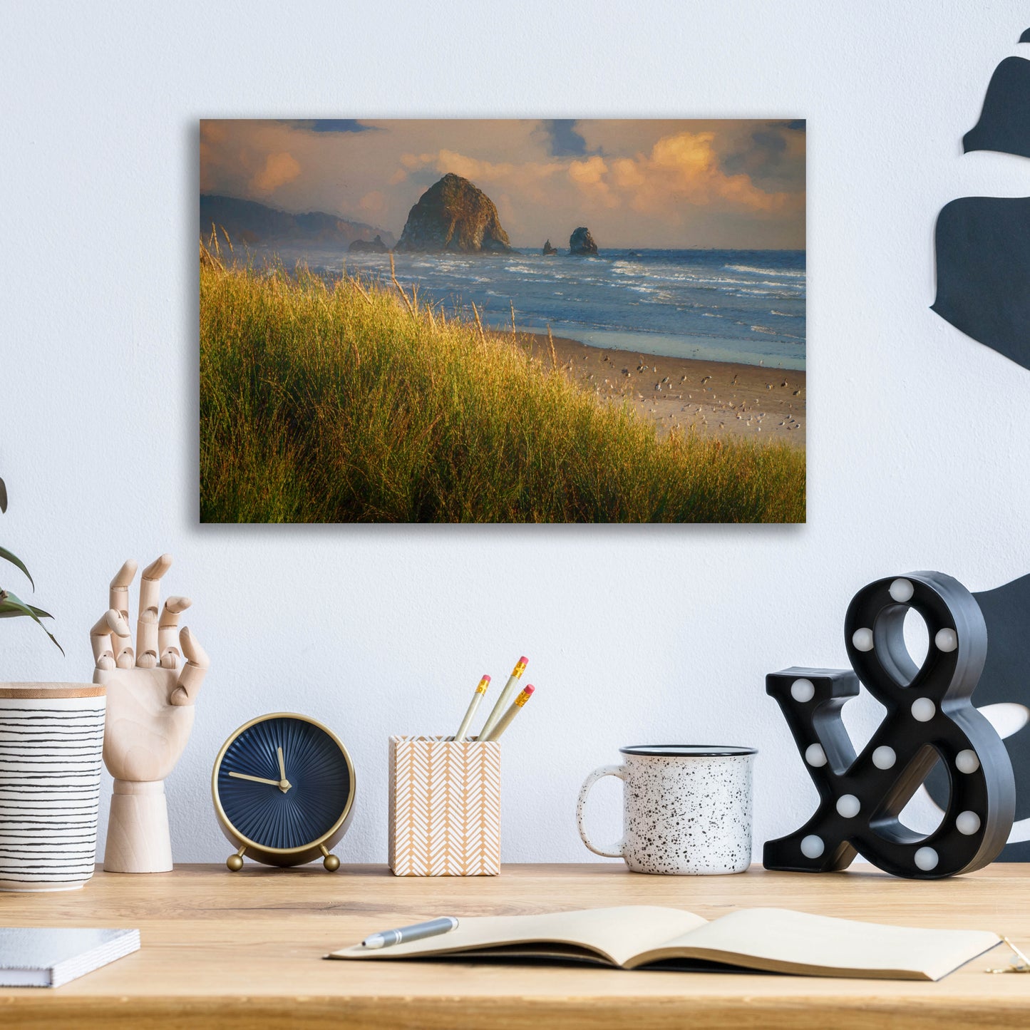 Epic Art 'Summer Evening at Haystack Rock Oil Painting' by Rick Berk, Acrylic Glass Wall Art,16x12