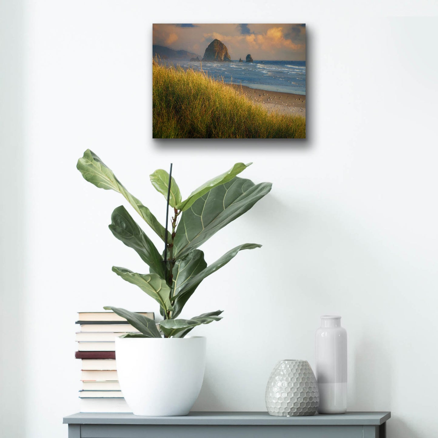 Epic Art 'Summer Evening at Haystack Rock Oil Painting' by Rick Berk, Acrylic Glass Wall Art,16x12