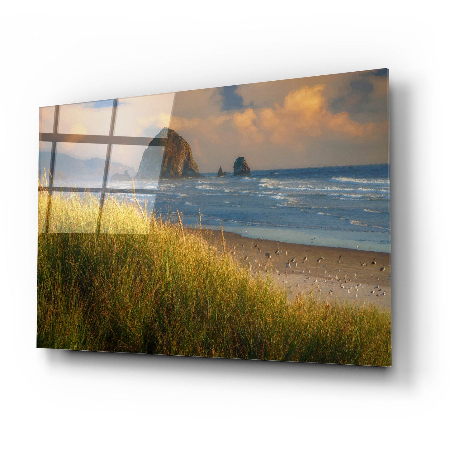 Epic Art 'Summer Evening at Haystack Rock Oil Painting' by Rick Berk, Acrylic Glass Wall Art,24x16