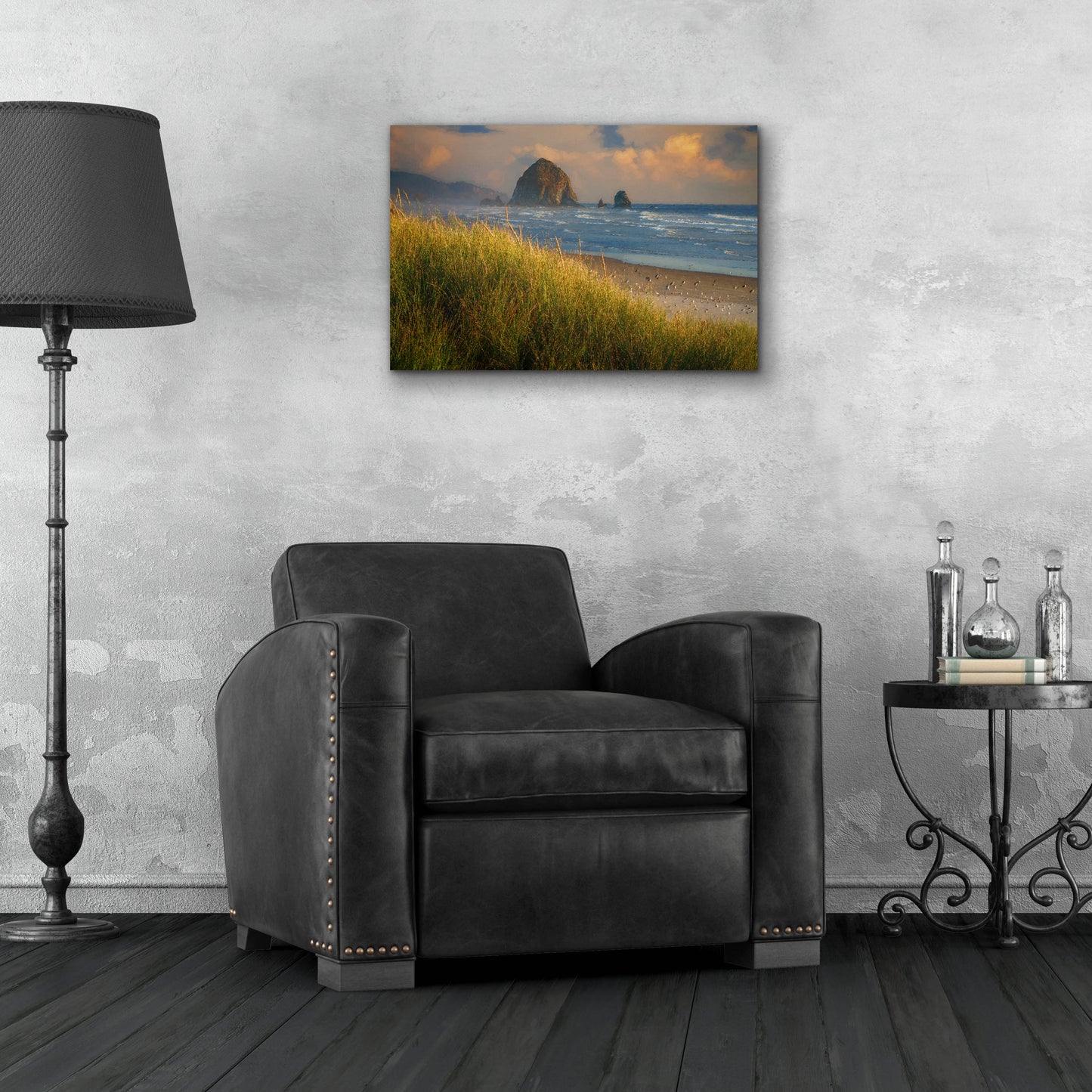 Epic Art 'Summer Evening at Haystack Rock Oil Painting' by Rick Berk, Acrylic Glass Wall Art,24x16