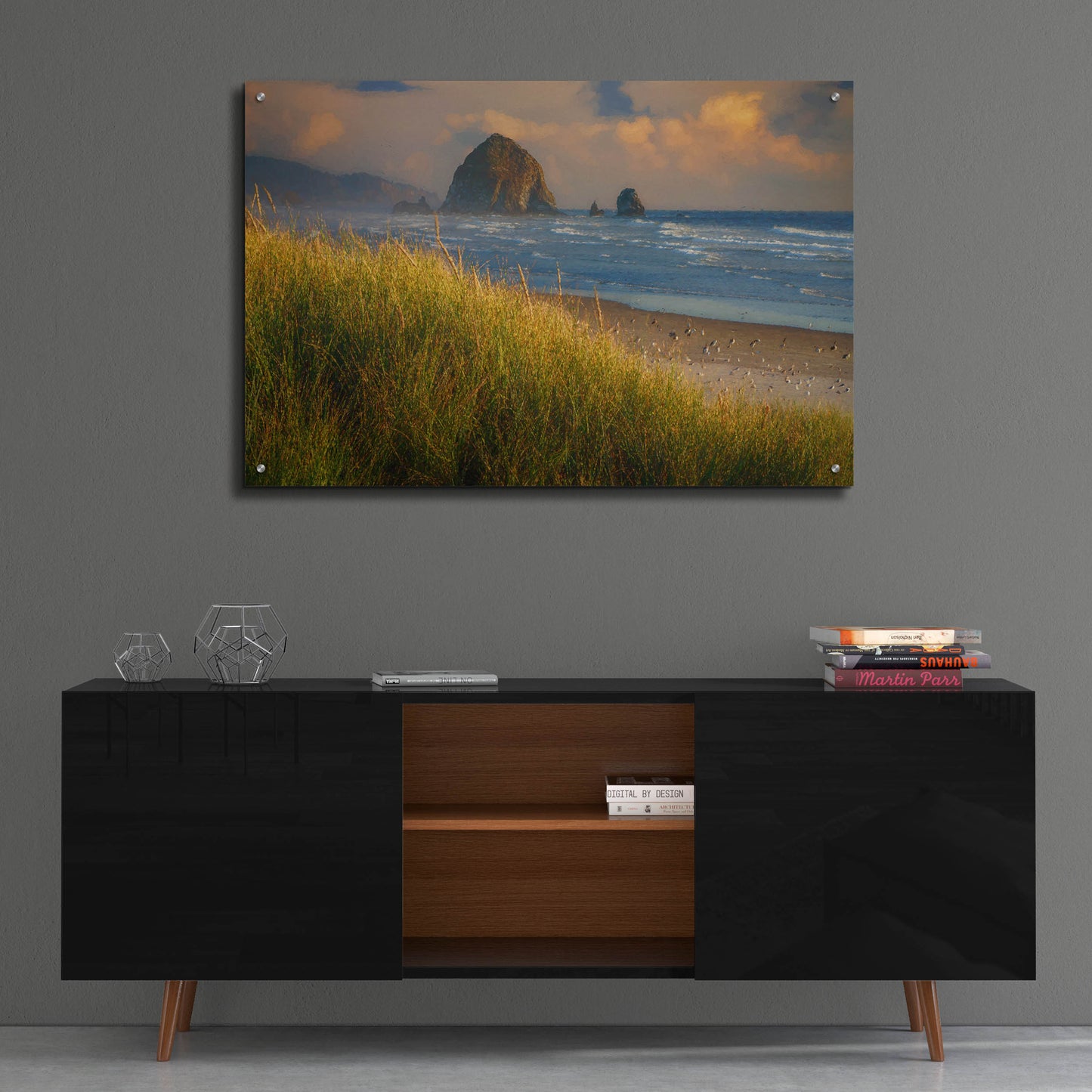 Epic Art 'Summer Evening at Haystack Rock Oil Painting' by Rick Berk, Acrylic Glass Wall Art,36x24