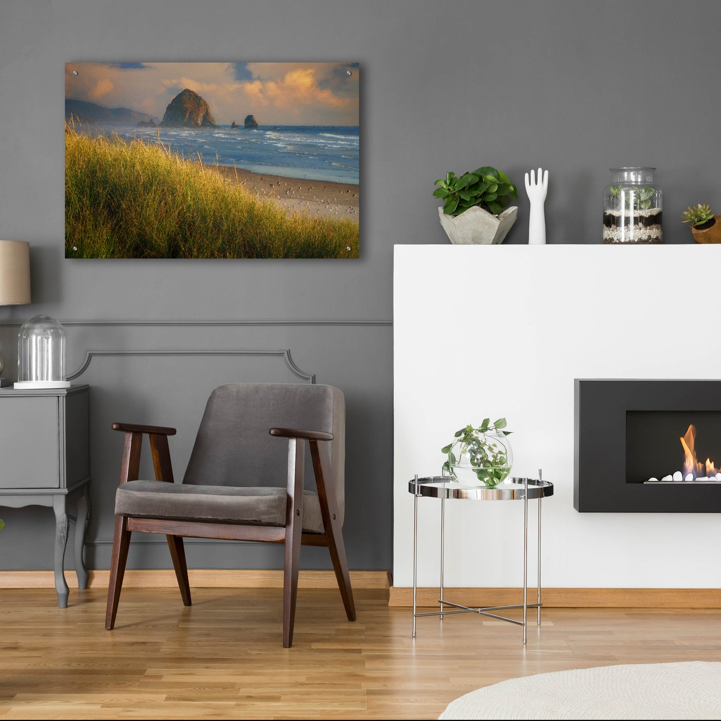 Epic Art 'Summer Evening at Haystack Rock Oil Painting' by Rick Berk, Acrylic Glass Wall Art,36x24