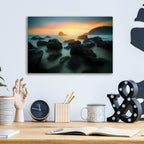 Epic Art 'Misty Sunset on Indian Beach Oil Painting' by Rick Berk, Acrylic Glass Wall Art,16x12