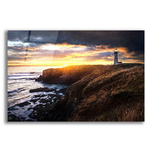 Epic Art 'Sunset at Yaquina Head Lighthouse Oil Painting' by Rick Berk, Acrylic Glass Wall Art