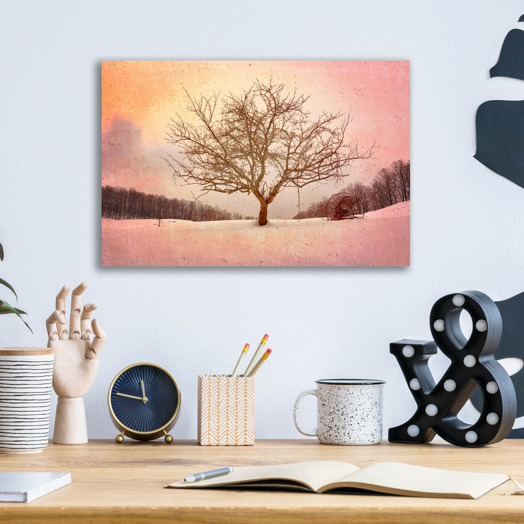 Epic Art 'Winter Evening at Cloudland Farmred' by Rick Berk, Acrylic Glass Wall Art,16x12