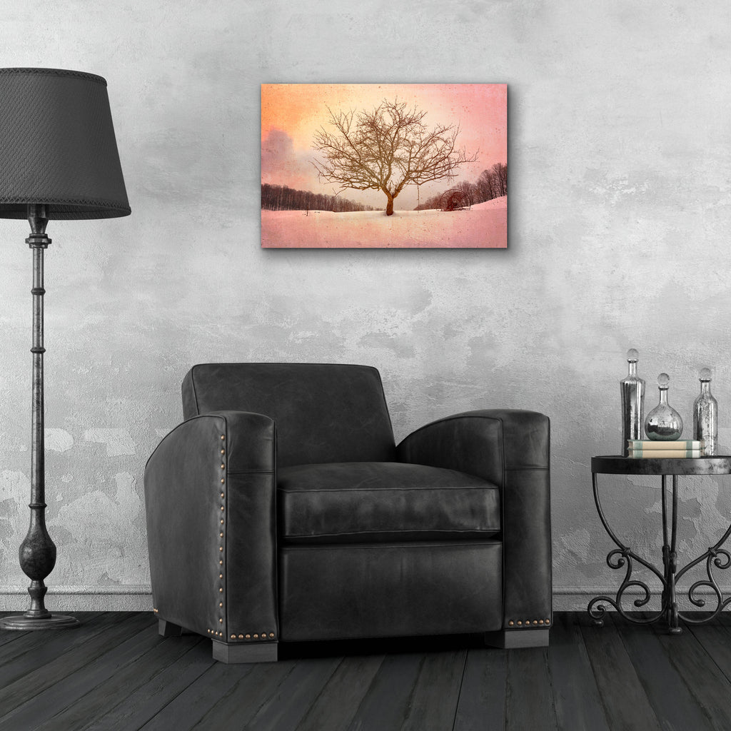 Epic Art 'Winter Evening at Cloudland Farmred' by Rick Berk, Acrylic Glass Wall Art,24x16