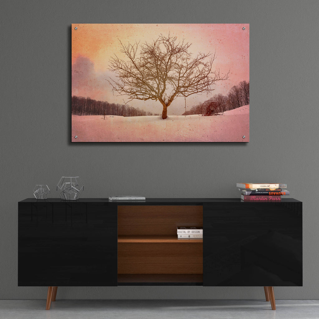 Epic Art 'Winter Evening at Cloudland Farmred' by Rick Berk, Acrylic Glass Wall Art,36x24