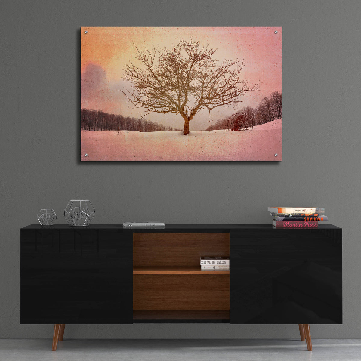 Epic Art 'Winter Evening at Cloudland Farmred' by Rick Berk, Acrylic Glass Wall Art,36x24