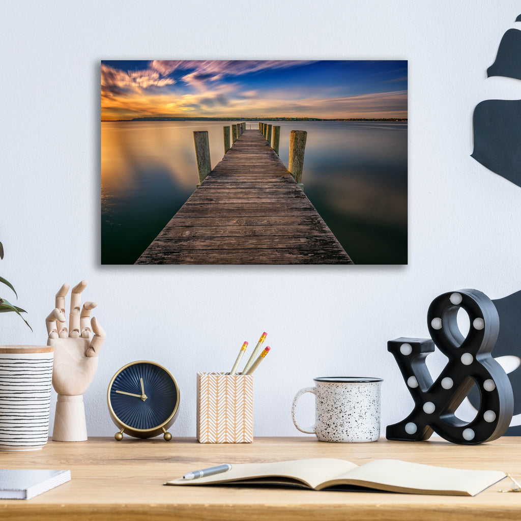 Epic Art 'Sunrise on the Dock by the Peconic River' by Rick Berk, Acrylic Glass Wall Art,16x12