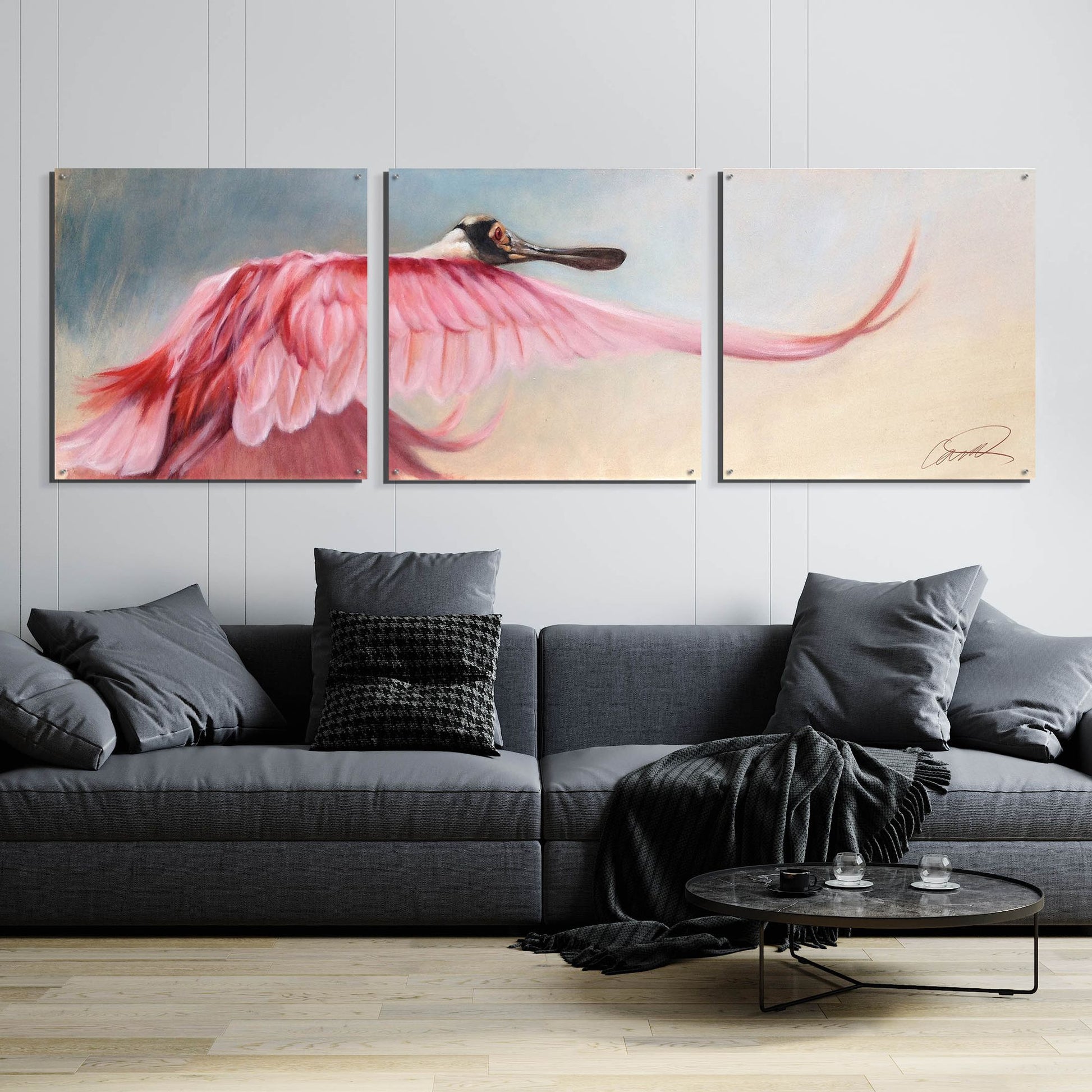 Epic Art 'Wingspread Spoonbill' by Robert Campbell, Acrylic Glass Wall Art, 3 Piece Set,108x36