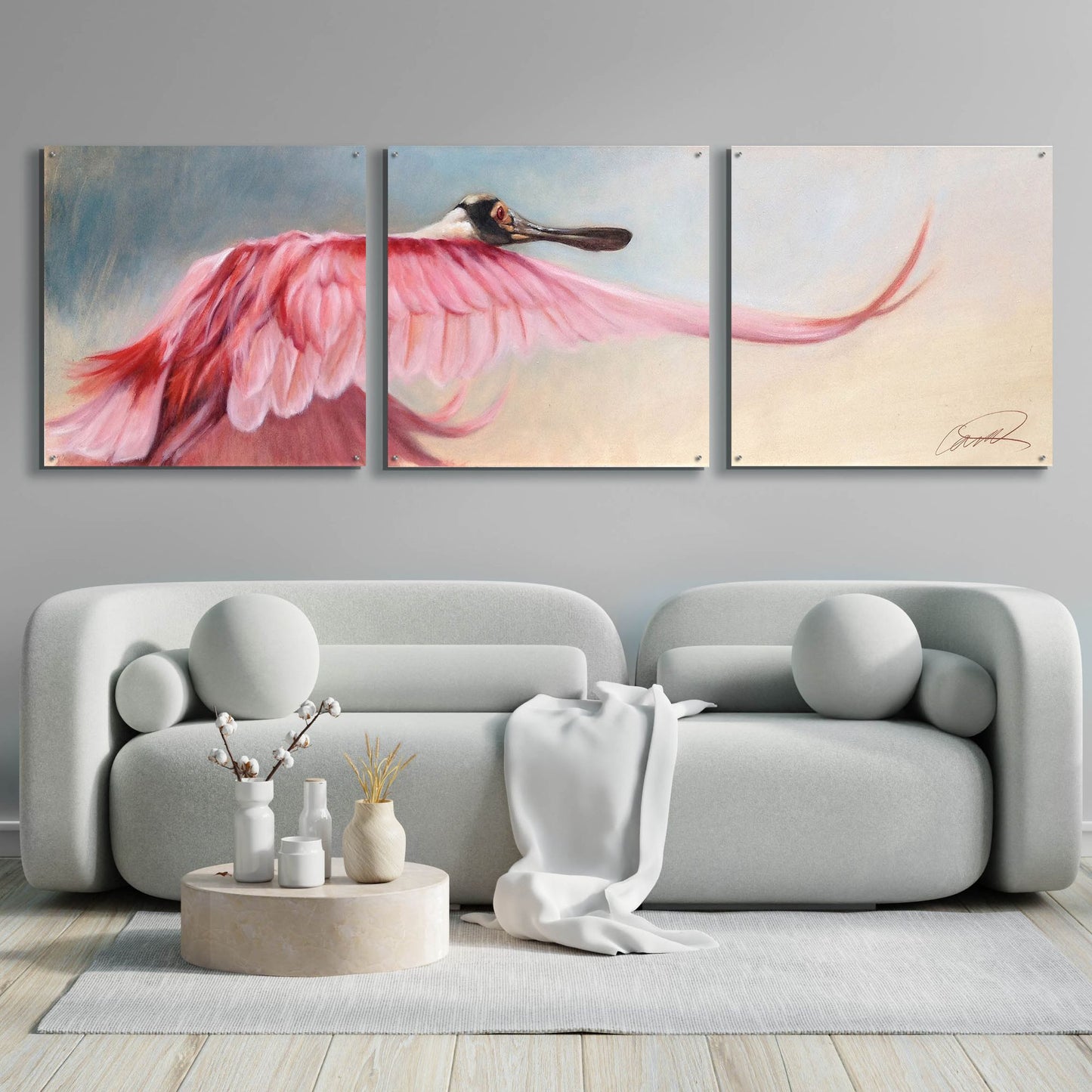 Epic Art 'Wingspread Spoonbill' by Robert Campbell, Acrylic Glass Wall Art, 3 Piece Set,108x36