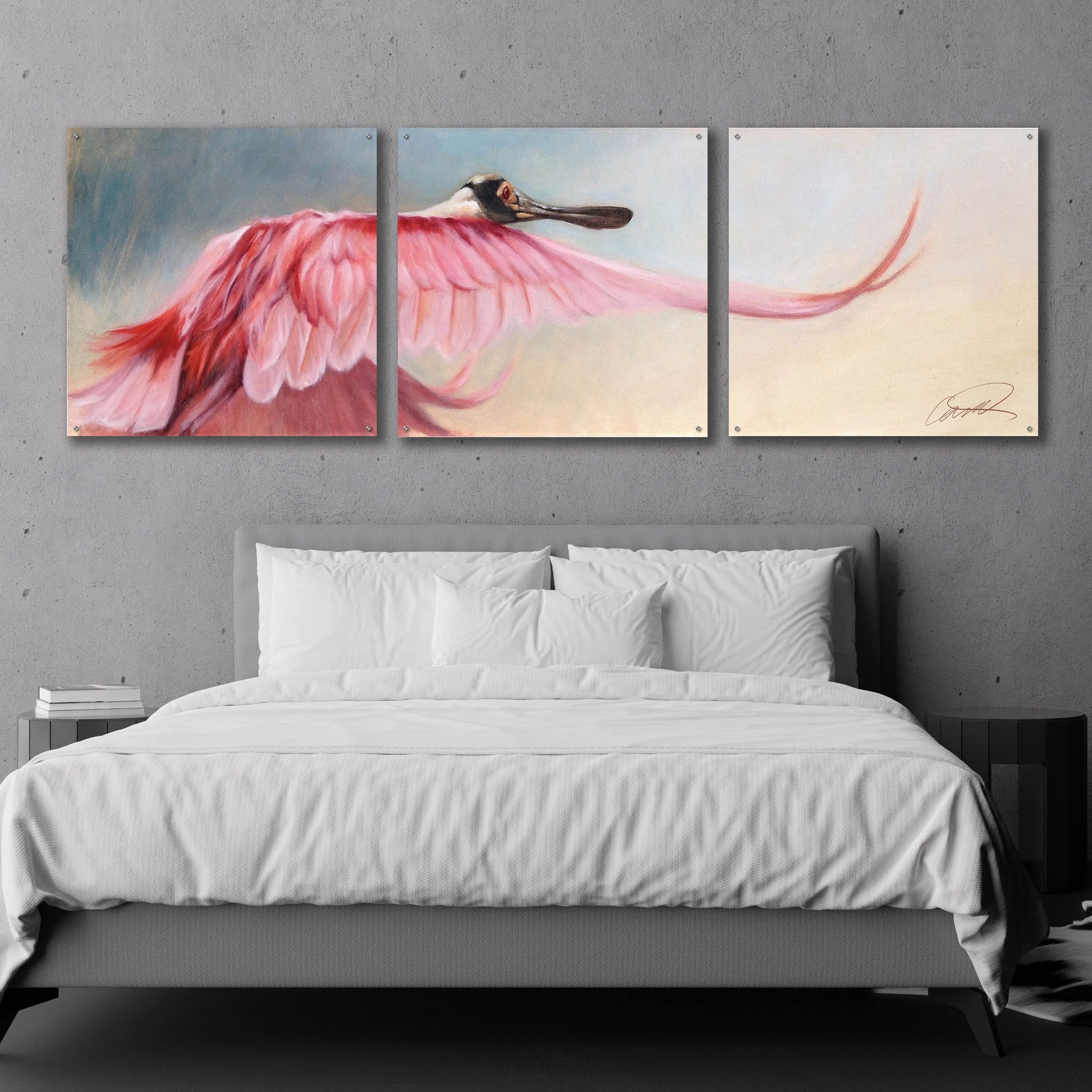 Epic Art 'Wingspread Spoonbill' by Robert Campbell, Acrylic Glass Wall Art, 3 Piece Set,108x36