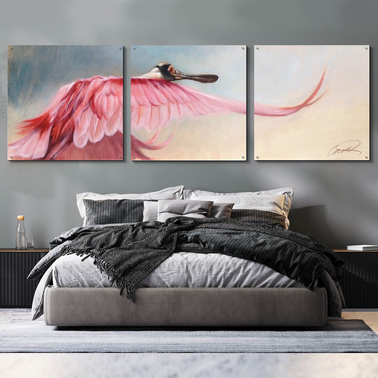 Epic Art 'Wingspread Spoonbill' by Robert Campbell, Acrylic Glass Wall Art, 3 Piece Set,108x36