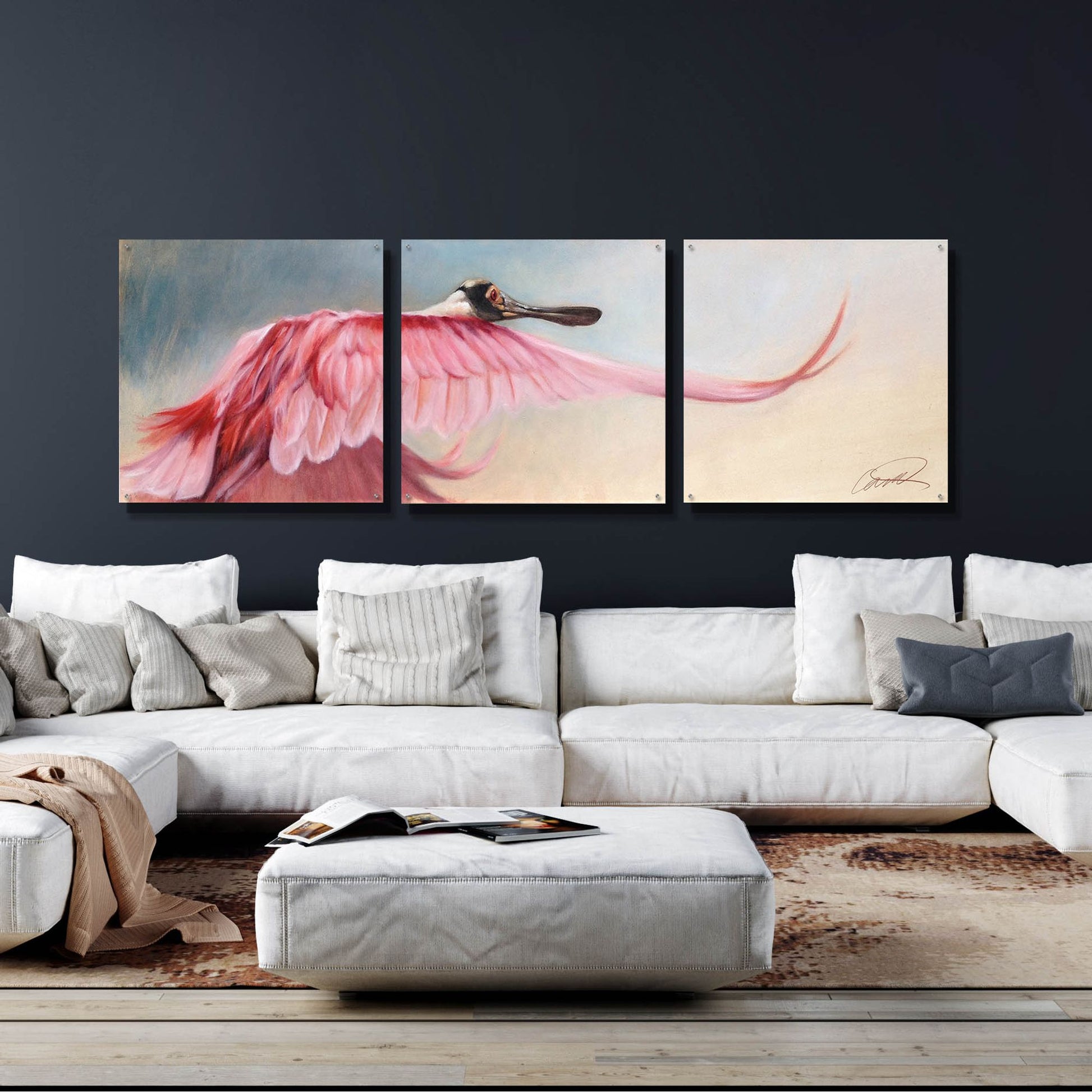 Epic Art 'Wingspread Spoonbill' by Robert Campbell, Acrylic Glass Wall Art, 3 Piece Set,108x36