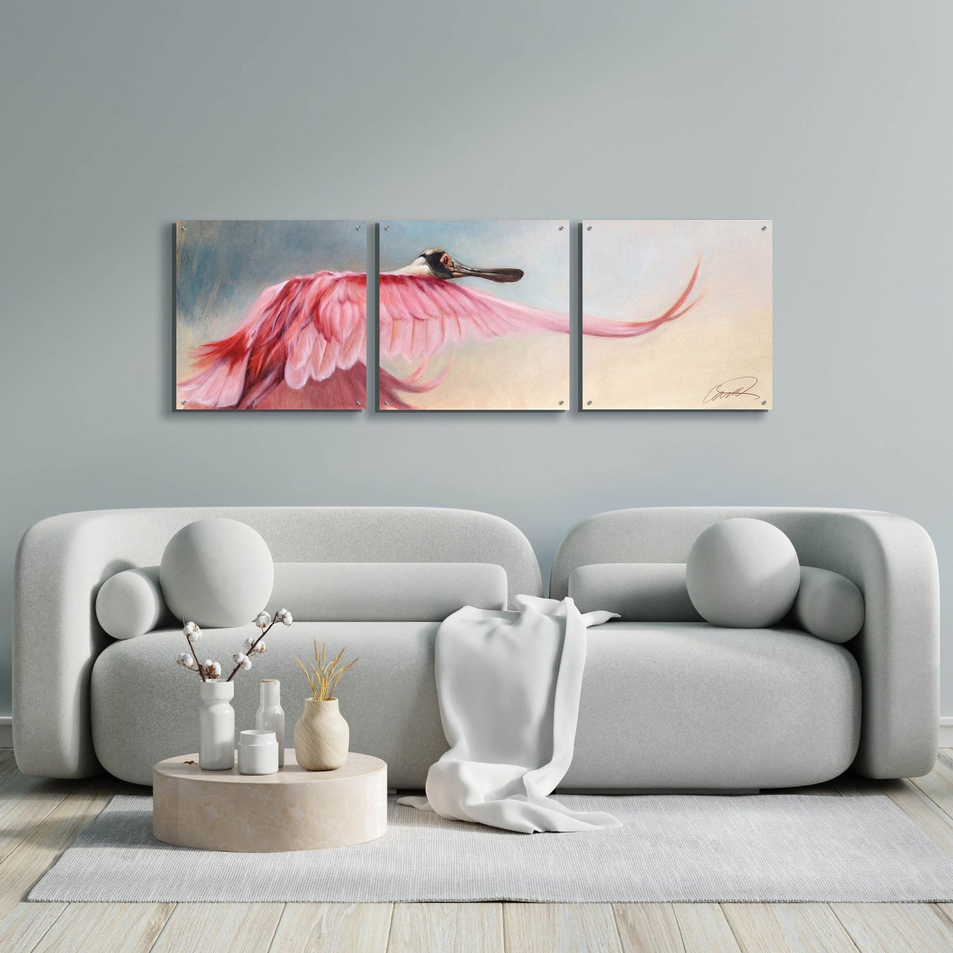 Epic Art 'Wingspread Spoonbill' by Robert Campbell, Acrylic Glass Wall Art, 3 Piece Set,72x24