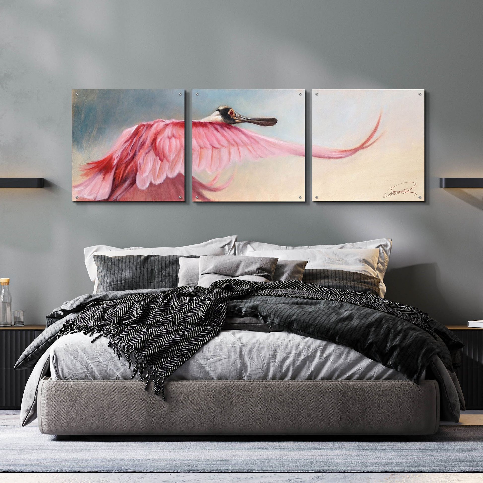 Epic Art 'Wingspread Spoonbill' by Robert Campbell, Acrylic Glass Wall Art, 3 Piece Set,72x24