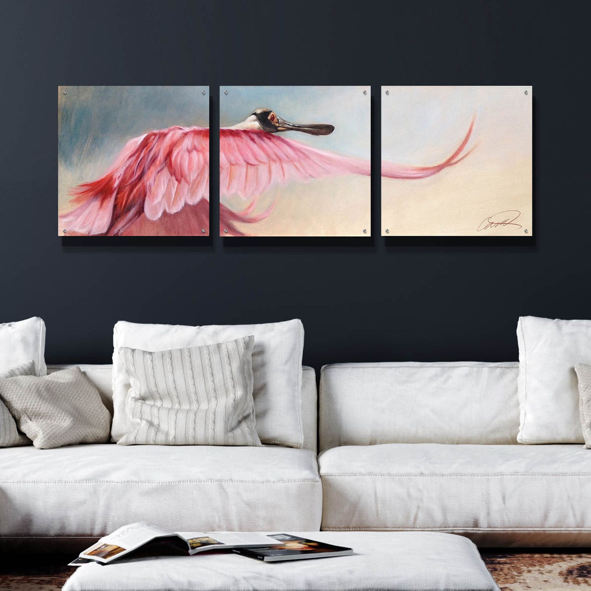 Epic Art 'Wingspread Spoonbill' by Robert Campbell, Acrylic Glass Wall Art, 3 Piece Set,72x24