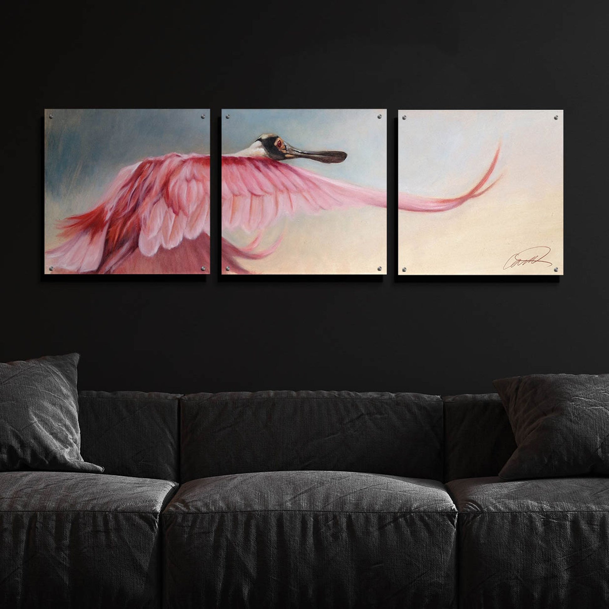 Epic Art 'Wingspread Spoonbill' by Robert Campbell, Acrylic Glass Wall Art, 3 Piece Set,72x24