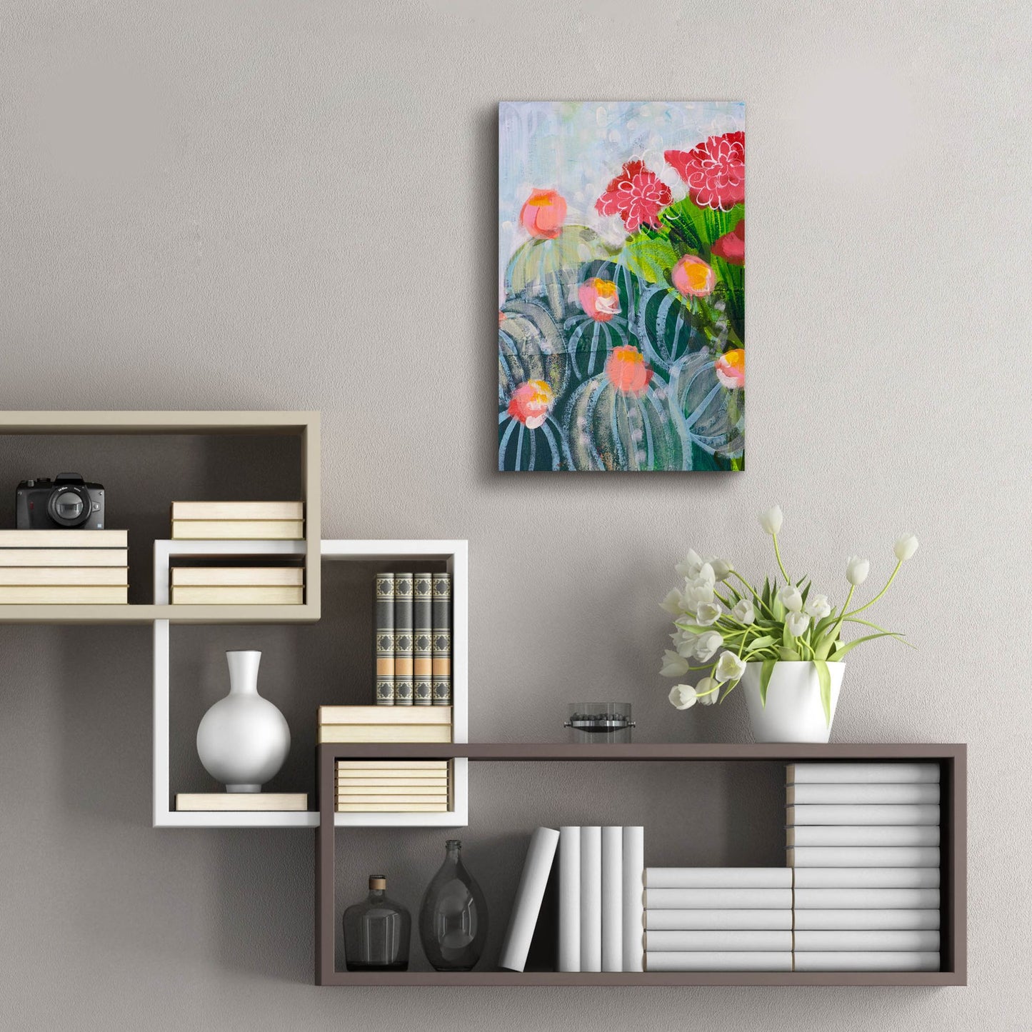 Epic Art 'Floral Cactus' by Shelley Hampe, Acrylic Glass Wall Art,16x24