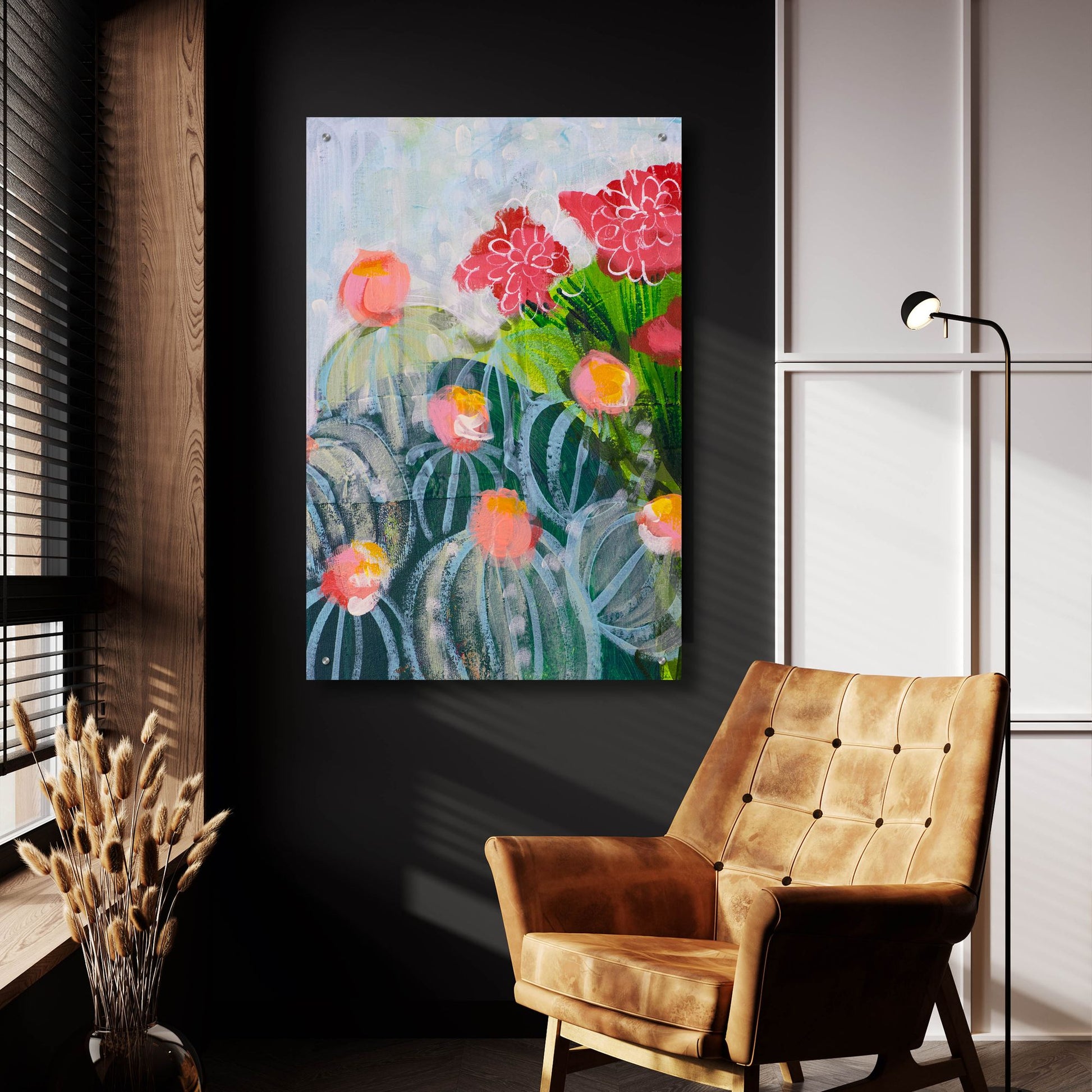 Epic Art 'Floral Cactus' by Shelley Hampe, Acrylic Glass Wall Art,24x36