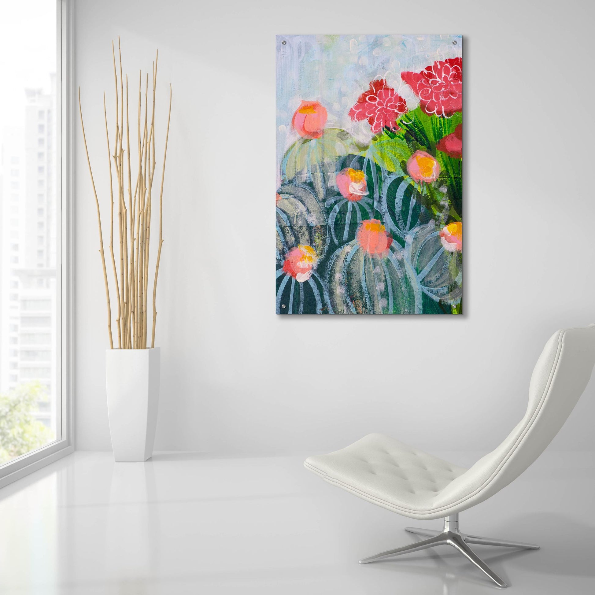 Epic Art 'Floral Cactus' by Shelley Hampe, Acrylic Glass Wall Art,24x36