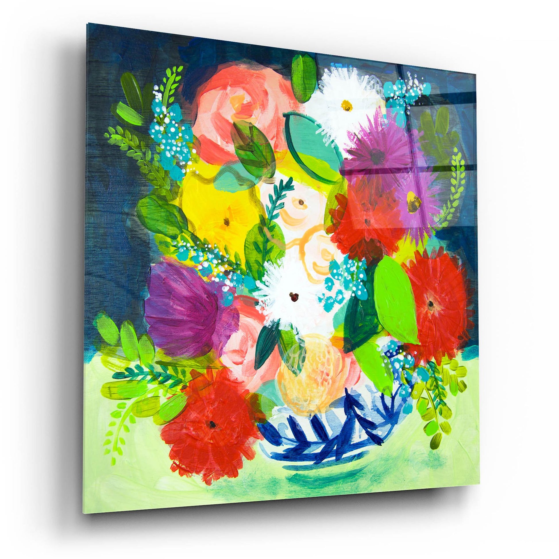 Epic Art 'Summer Bouquet With Blue And White Vase III' by Shelley Hampe, Acrylic Glass Wall Art,12x12