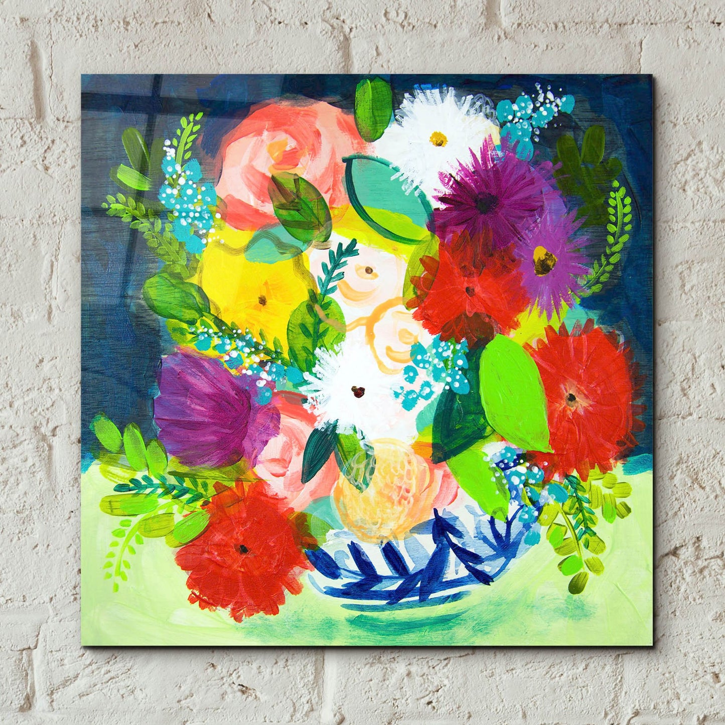 Epic Art 'Summer Bouquet With Blue And White Vase III' by Shelley Hampe, Acrylic Glass Wall Art,12x12