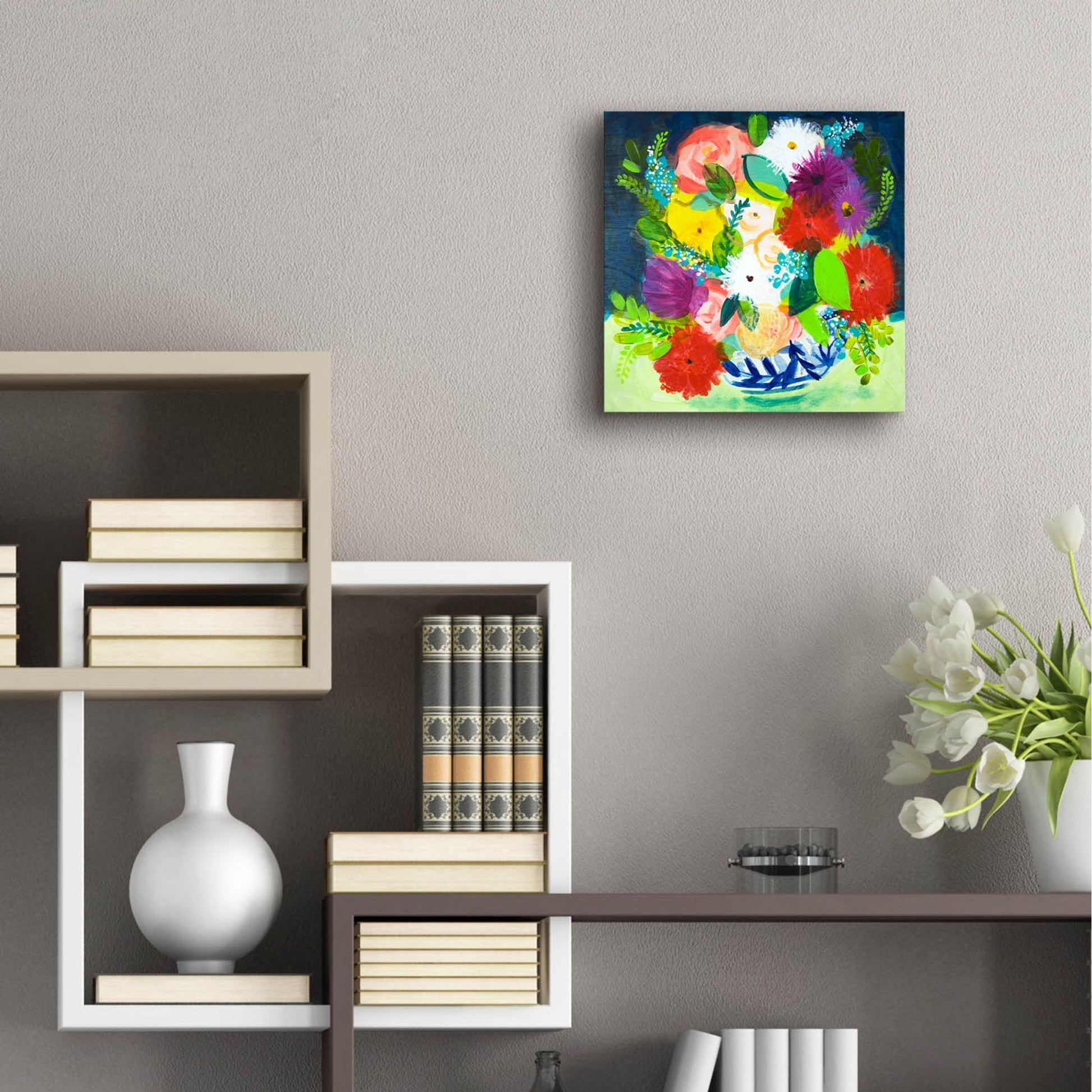 Epic Art 'Summer Bouquet With Blue And White Vase III' by Shelley Hampe, Acrylic Glass Wall Art,12x12