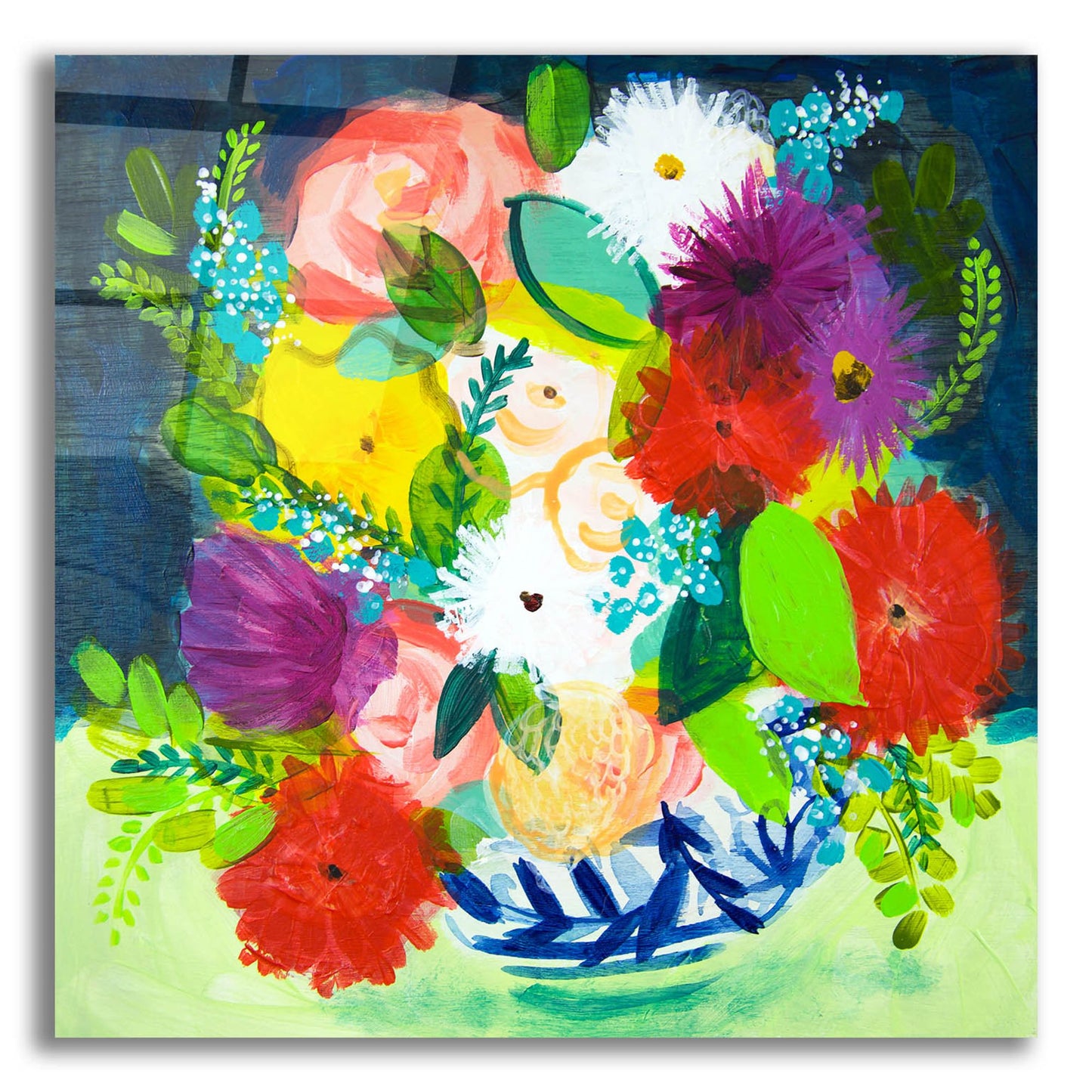 Epic Art 'Summer Bouquet With Blue And White Vase III' by Shelley Hampe, Acrylic Glass Wall Art,12x12