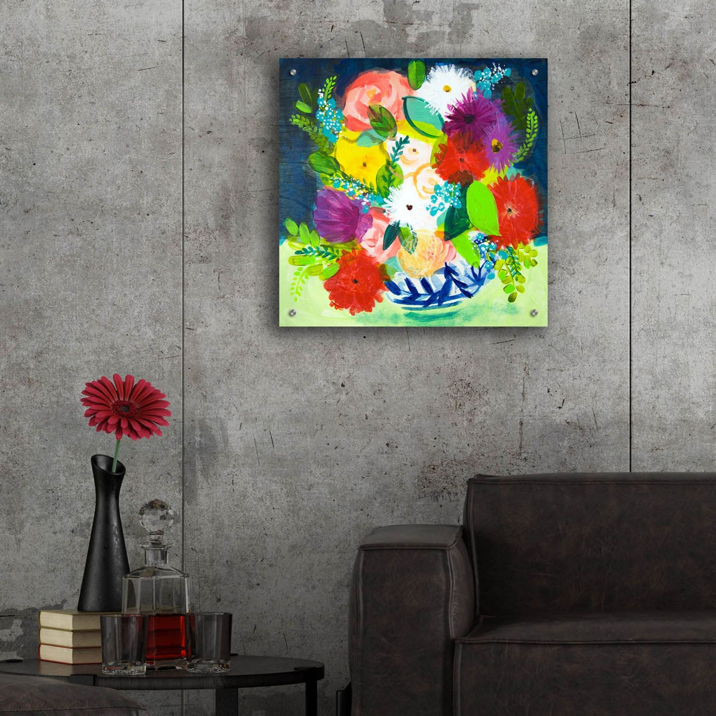 Epic Art 'Summer Bouquet With Blue And White Vase III' by Shelley Hampe, Acrylic Glass Wall Art,24x24