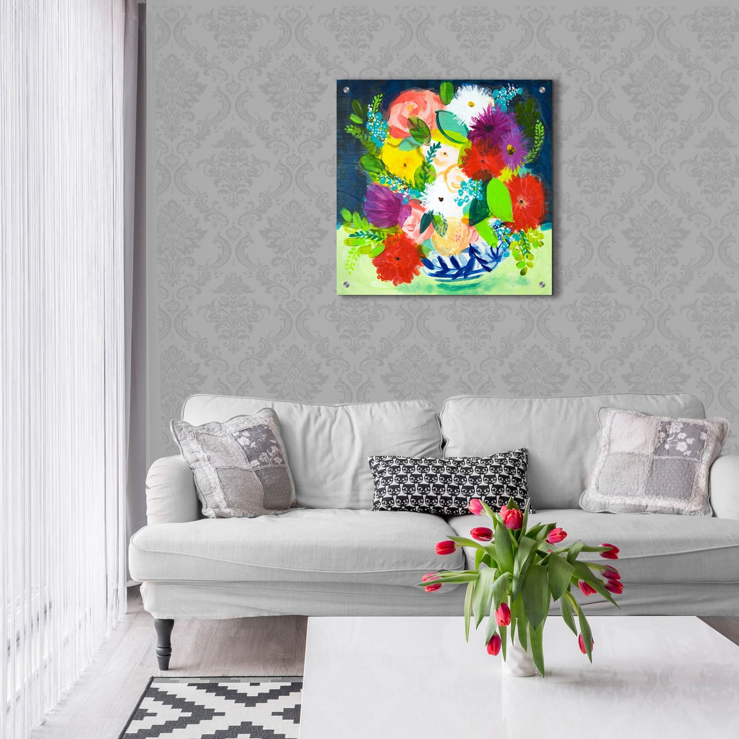 Epic Art 'Summer Bouquet With Blue And White Vase III' by Shelley Hampe, Acrylic Glass Wall Art,24x24