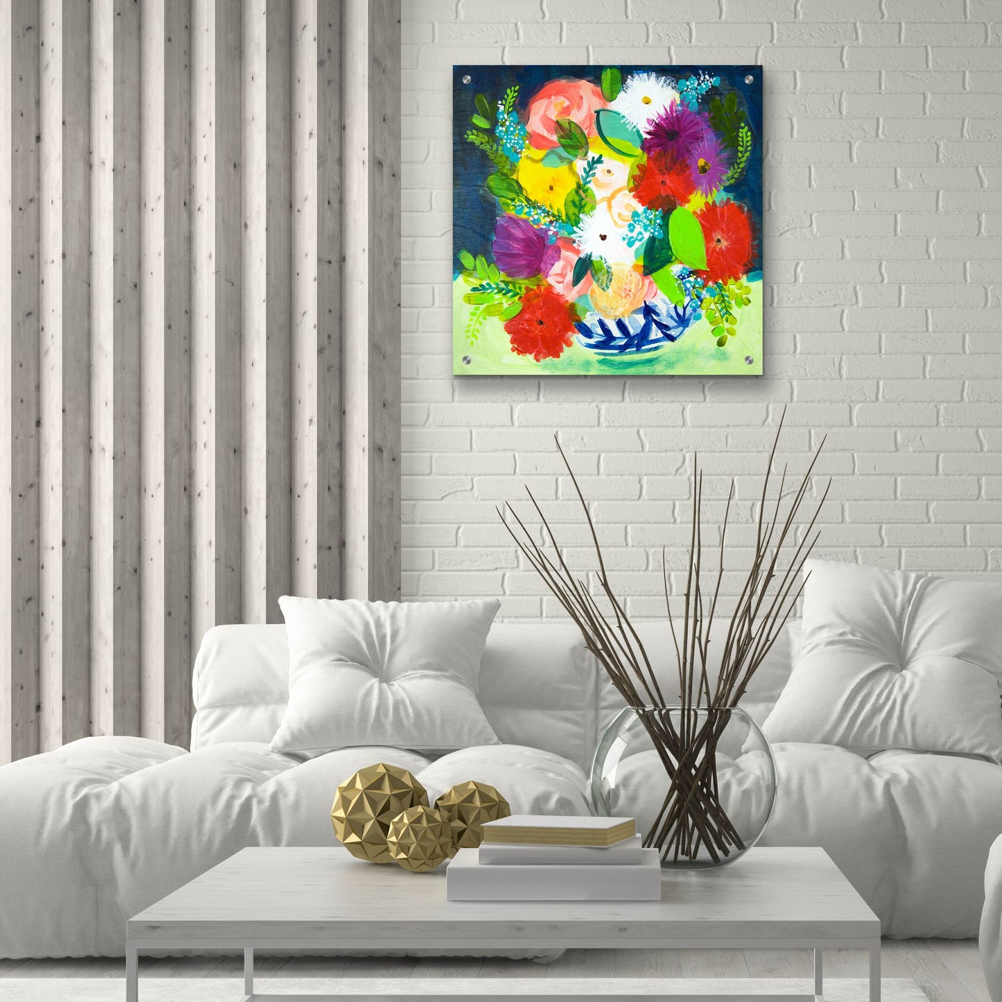 Epic Art 'Summer Bouquet With Blue And White Vase III' by Shelley Hampe, Acrylic Glass Wall Art,24x24