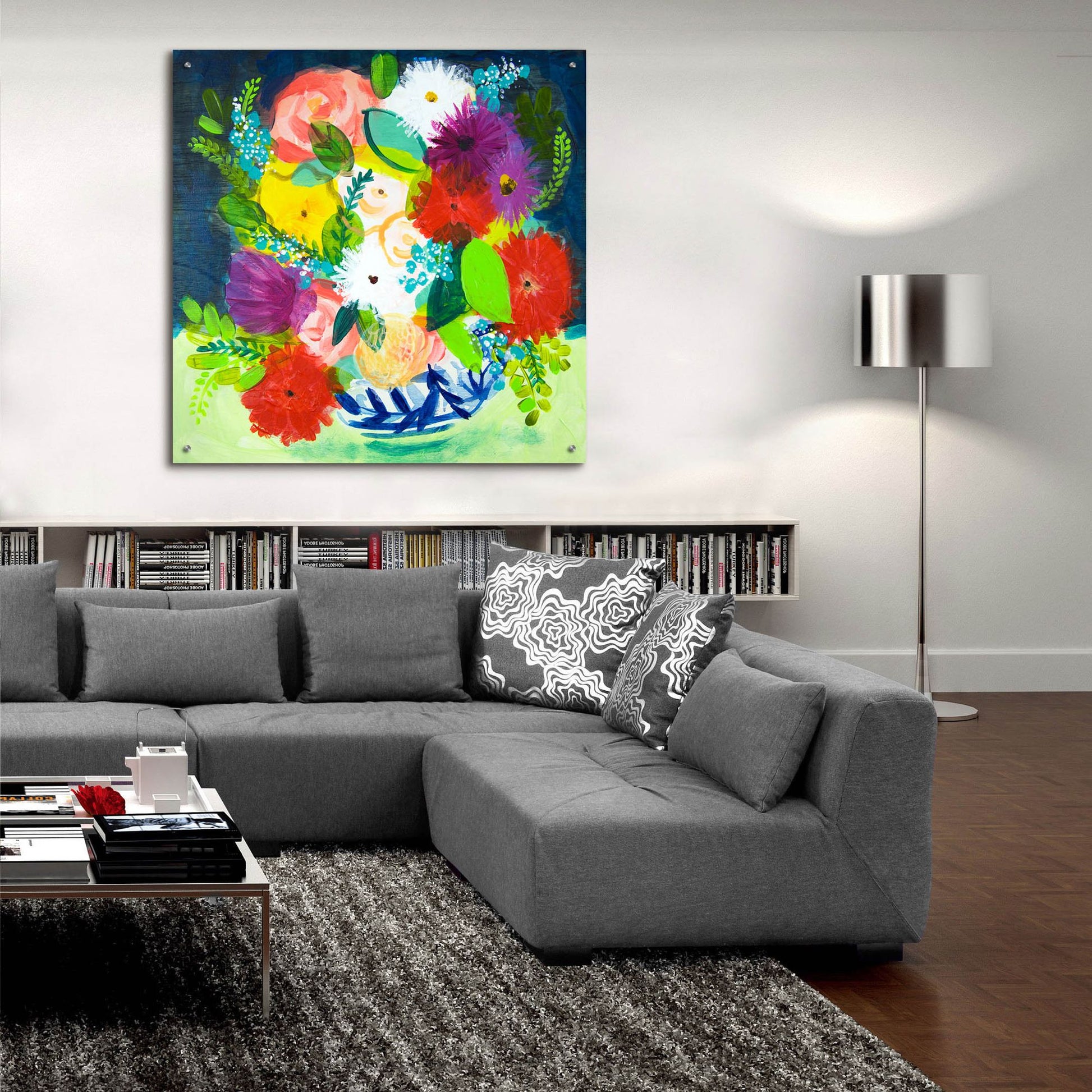 Epic Art 'Summer Bouquet With Blue And White Vase III' by Shelley Hampe, Acrylic Glass Wall Art,36x36