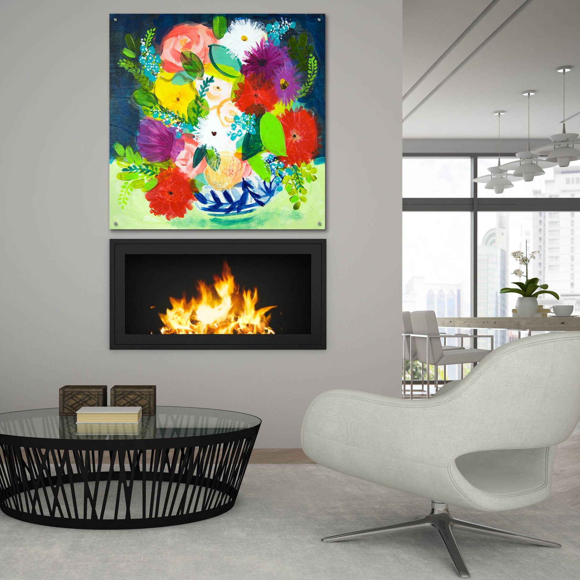 Epic Art 'Summer Bouquet With Blue And White Vase III' by Shelley Hampe, Acrylic Glass Wall Art,36x36