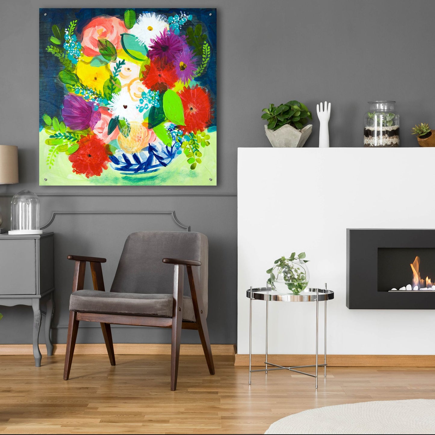 Epic Art 'Summer Bouquet With Blue And White Vase III' by Shelley Hampe, Acrylic Glass Wall Art,36x36