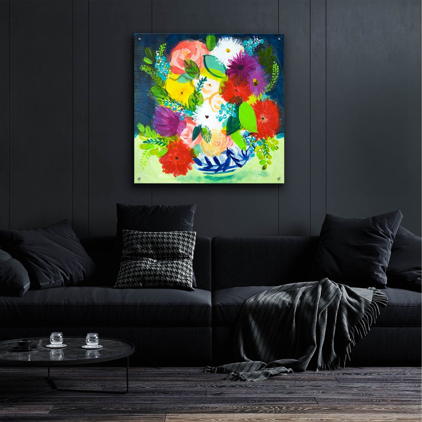 Epic Art 'Summer Bouquet With Blue And White Vase III' by Shelley Hampe, Acrylic Glass Wall Art,36x36