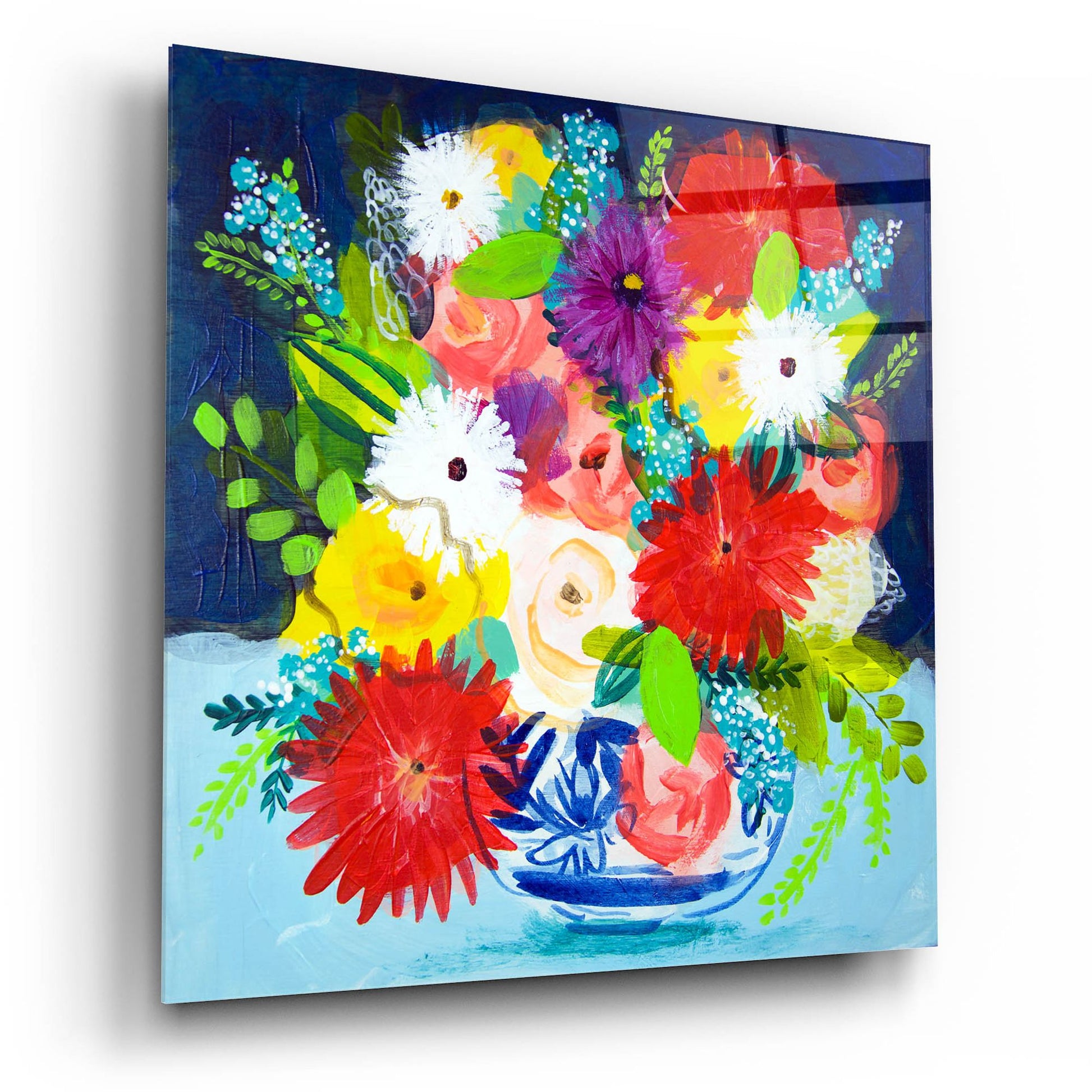 Epic Art 'Summer Bouquet With Blue And White Vase II' by Shelley Hampe, Acrylic Glass Wall Art,12x12