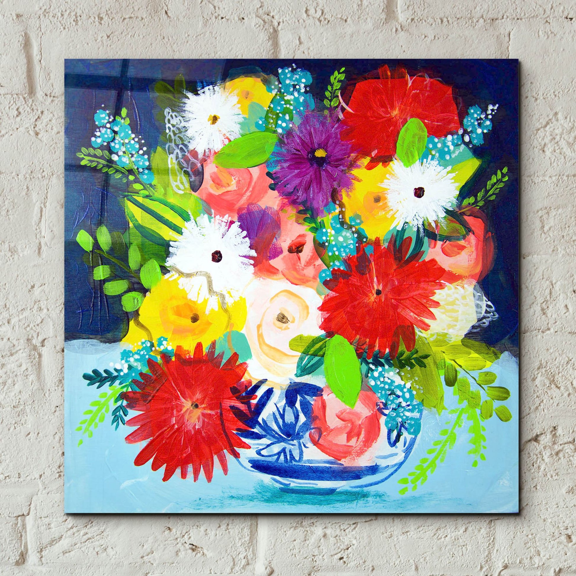 Epic Art 'Summer Bouquet With Blue And White Vase II' by Shelley Hampe, Acrylic Glass Wall Art,12x12