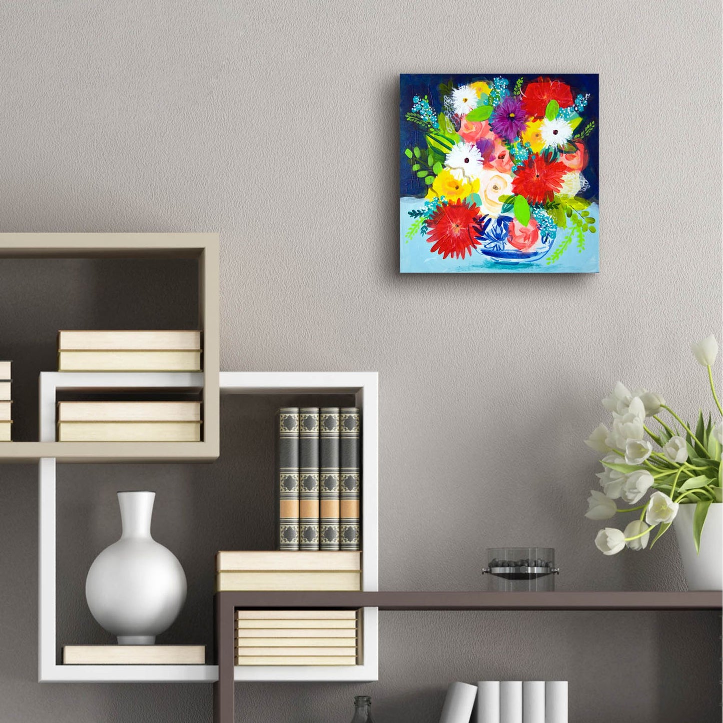 Epic Art 'Summer Bouquet With Blue And White Vase II' by Shelley Hampe, Acrylic Glass Wall Art,12x12