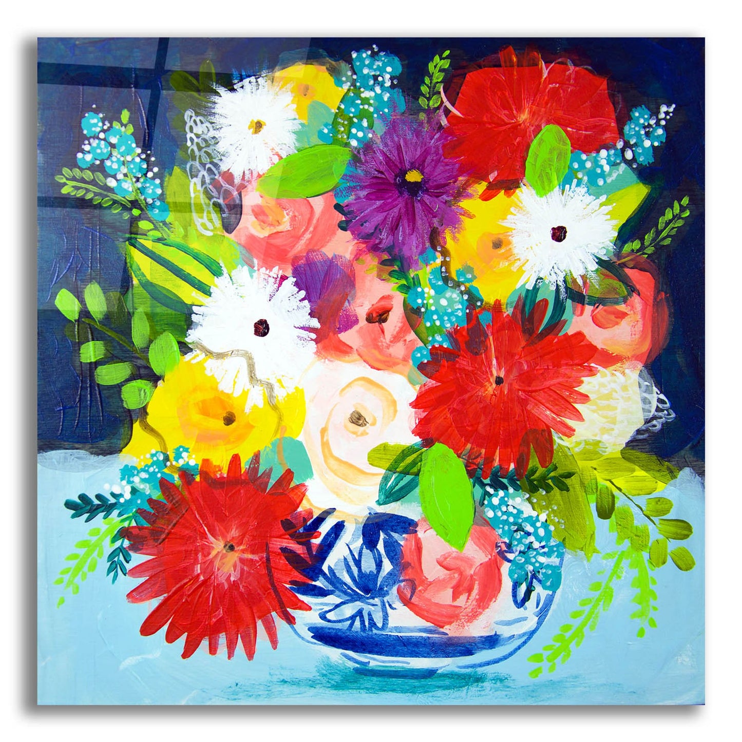 Epic Art 'Summer Bouquet With Blue And White Vase II' by Shelley Hampe, Acrylic Glass Wall Art,12x12