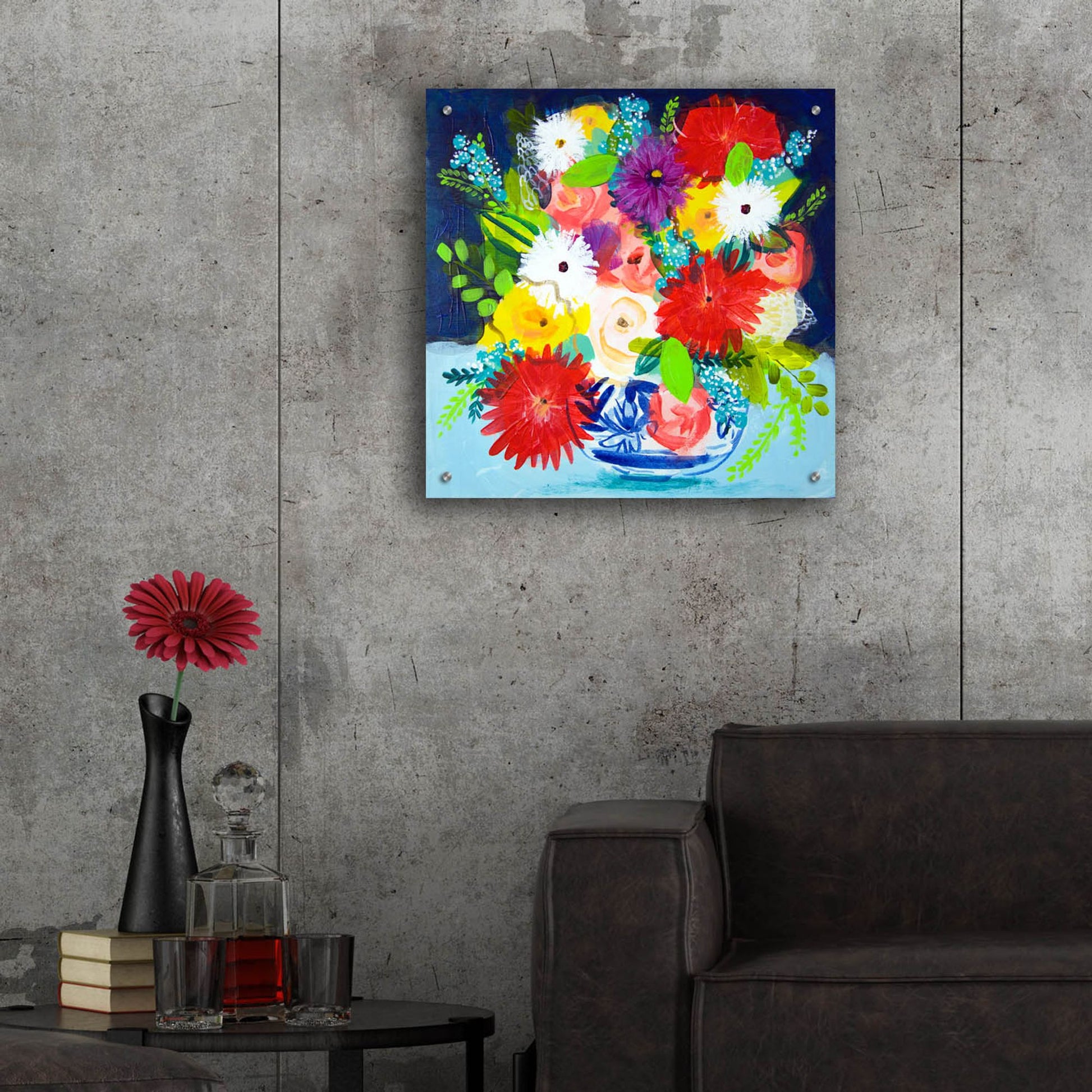 Epic Art 'Summer Bouquet With Blue And White Vase II' by Shelley Hampe, Acrylic Glass Wall Art,24x24