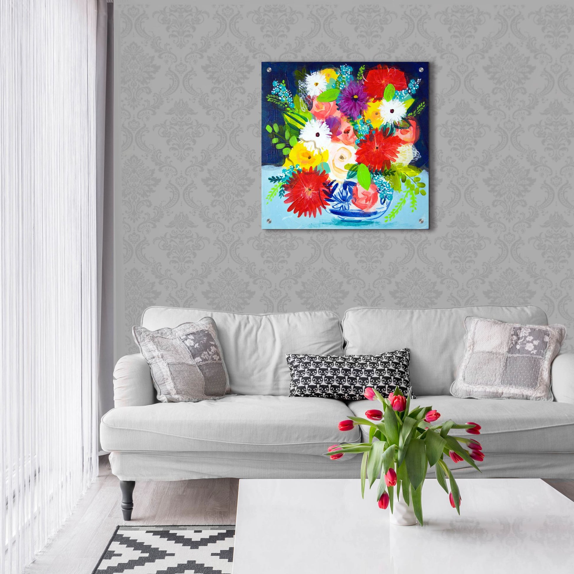 Epic Art 'Summer Bouquet With Blue And White Vase II' by Shelley Hampe, Acrylic Glass Wall Art,24x24