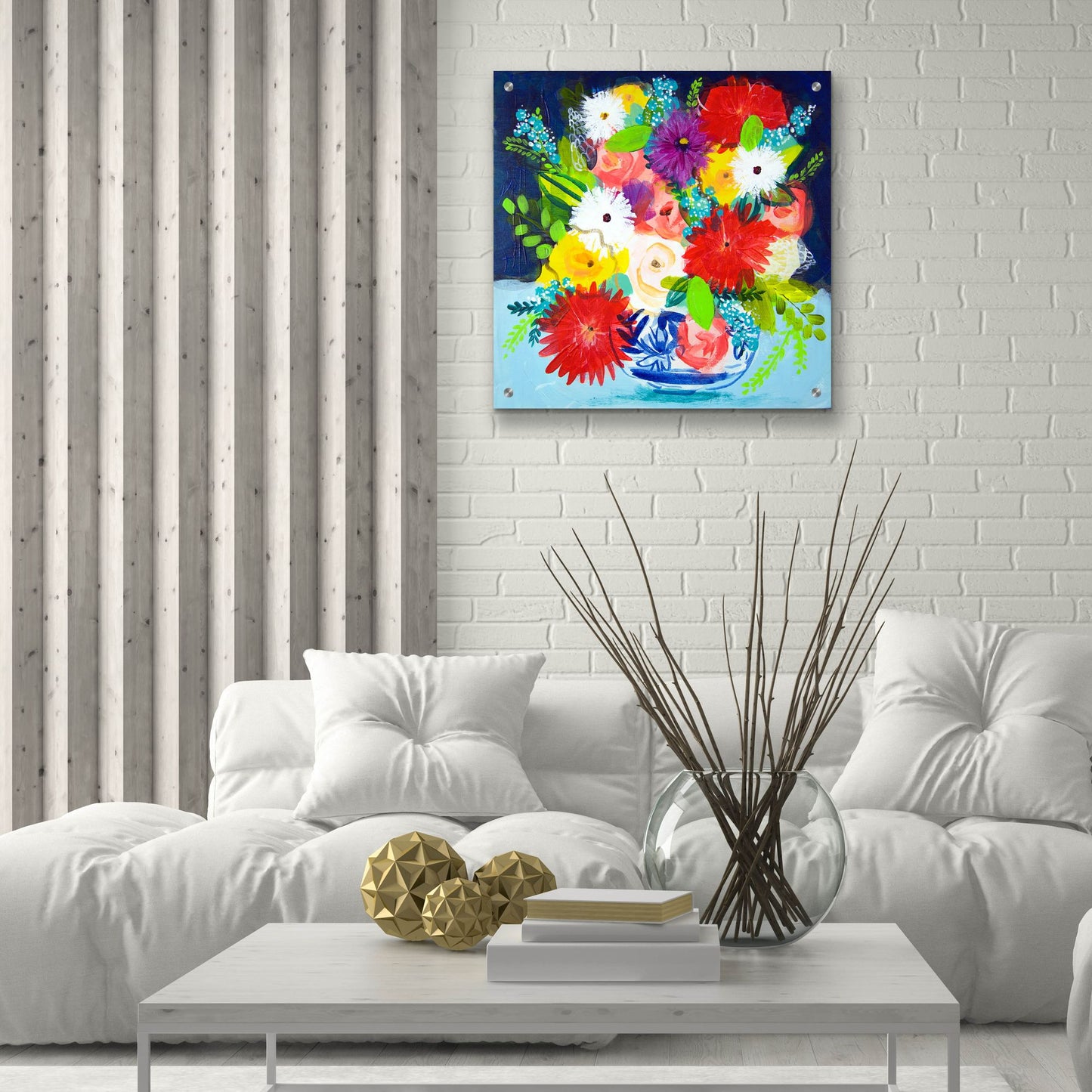 Epic Art 'Summer Bouquet With Blue And White Vase II' by Shelley Hampe, Acrylic Glass Wall Art,24x24