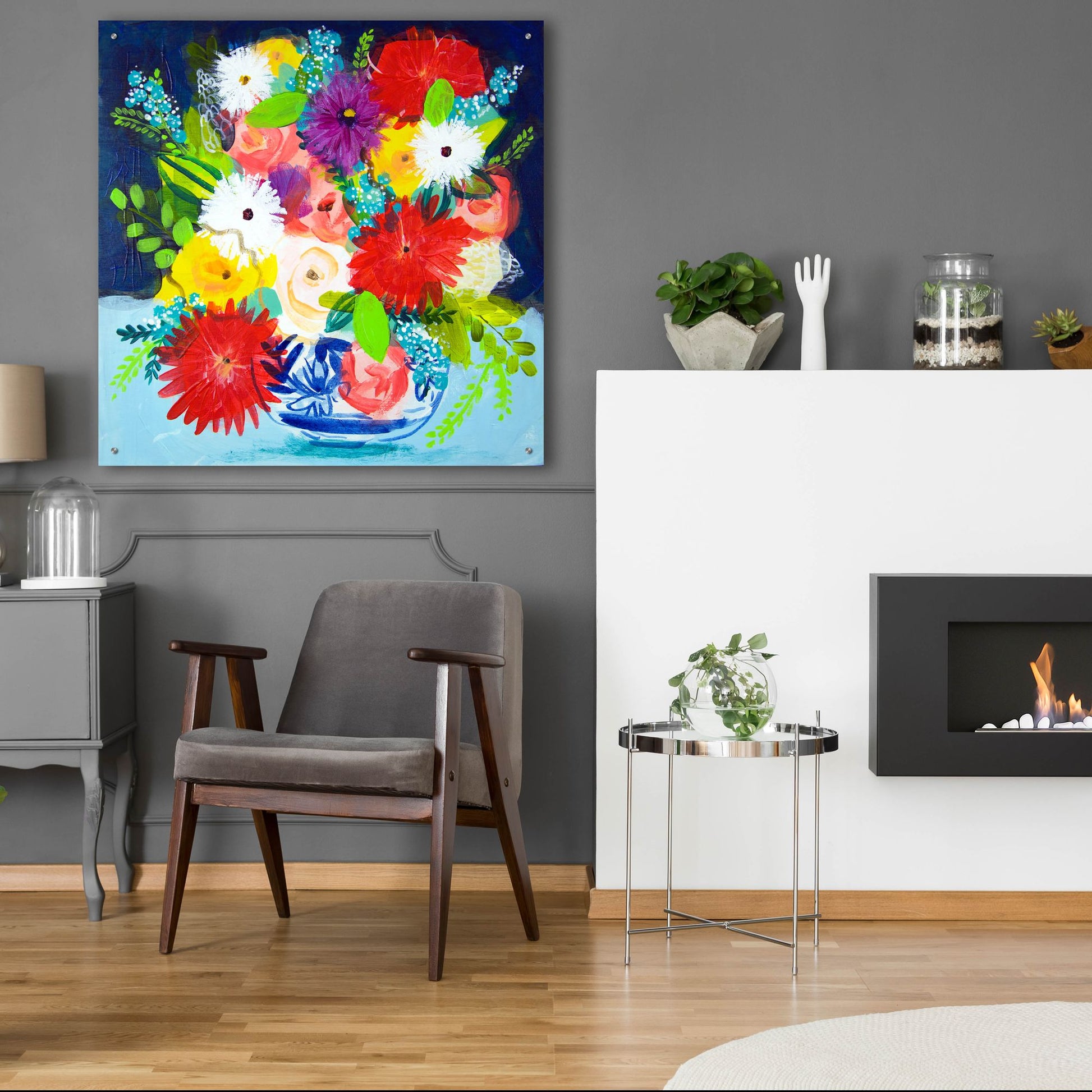 Epic Art 'Summer Bouquet With Blue And White Vase II' by Shelley Hampe, Acrylic Glass Wall Art,36x36