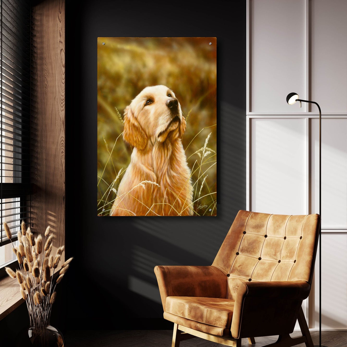 Epic Art 'Golden Dog' by John Silver, Acrylic Glass Wall Art,24x36