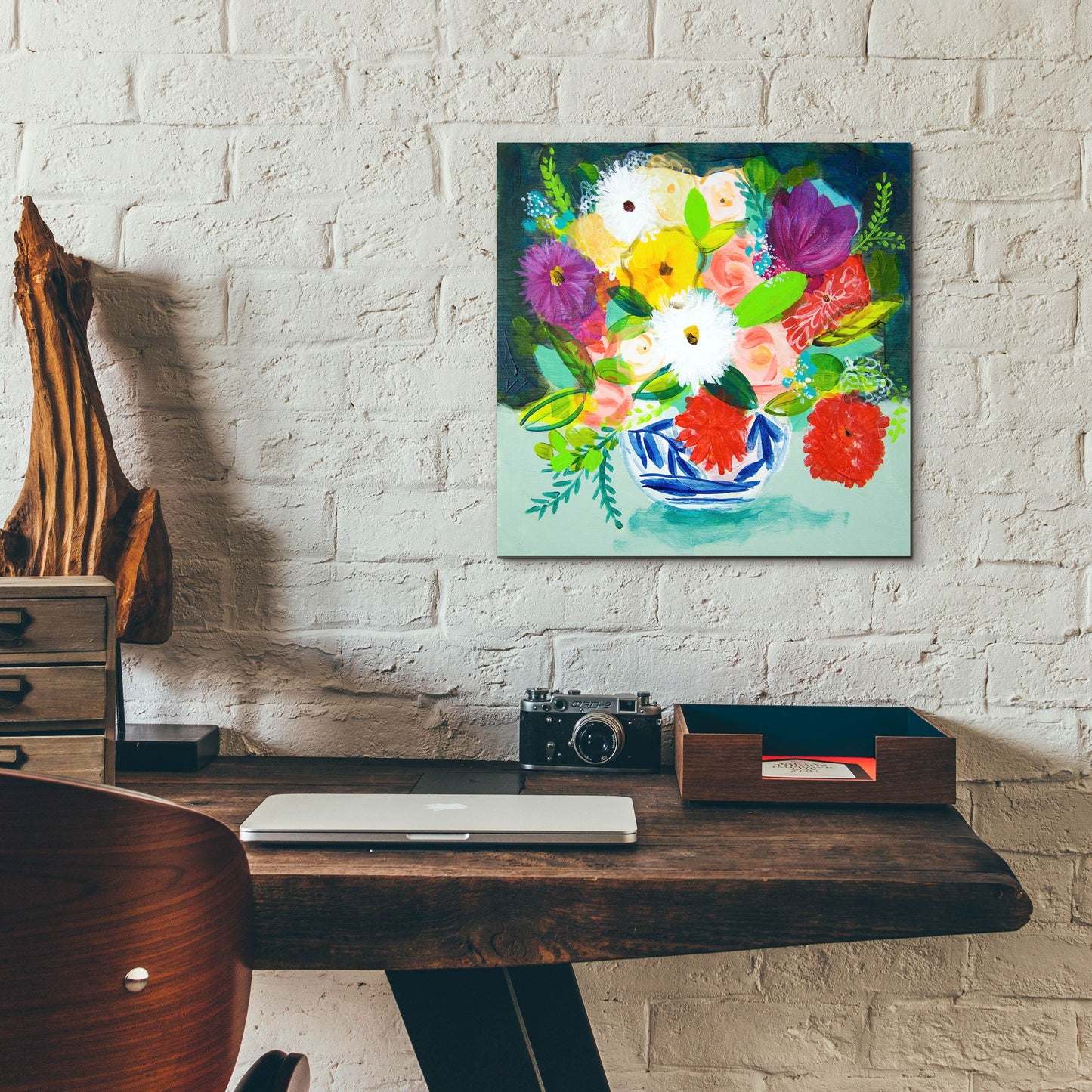 Epic Art 'Summer Bouquet With Blue And White Vase IV' by Shelley Hampe, Acrylic Glass Wall Art,12x12