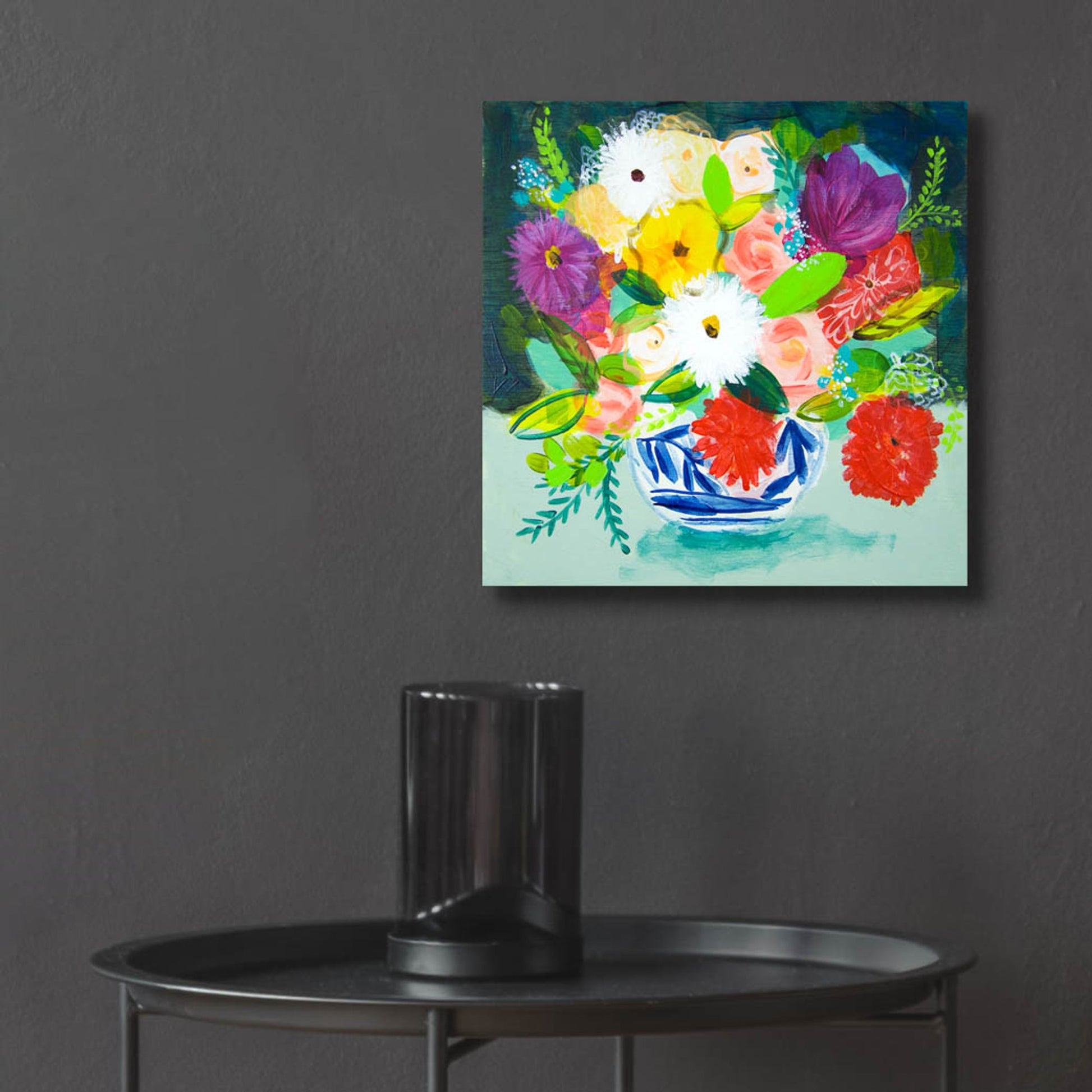 Epic Art 'Summer Bouquet With Blue And White Vase IV' by Shelley Hampe, Acrylic Glass Wall Art,12x12